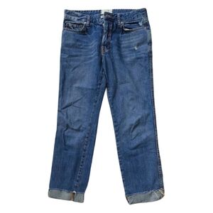 We The Free People High Rise Button Fly Raw Hem Ankle Jeans 26 Boho Distressed